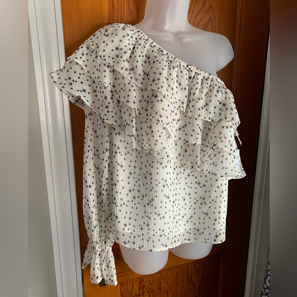 1.State One Sleeved - Off Shoulder Metallic Star Pattern Blouse  - Size S ~ NWT